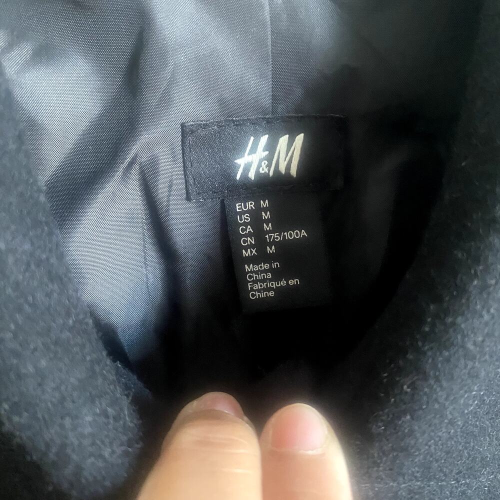 H&M Men's Black Wool Four Pocket Button Front Lined Coat Size Medium - Picture 3 of 9